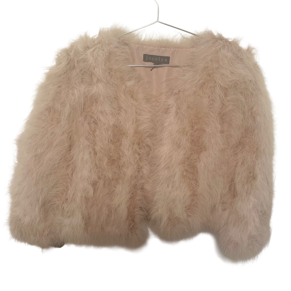 Jocelyn Blush Ostrich Feather Cropped Jacket - Picture 6 of 7